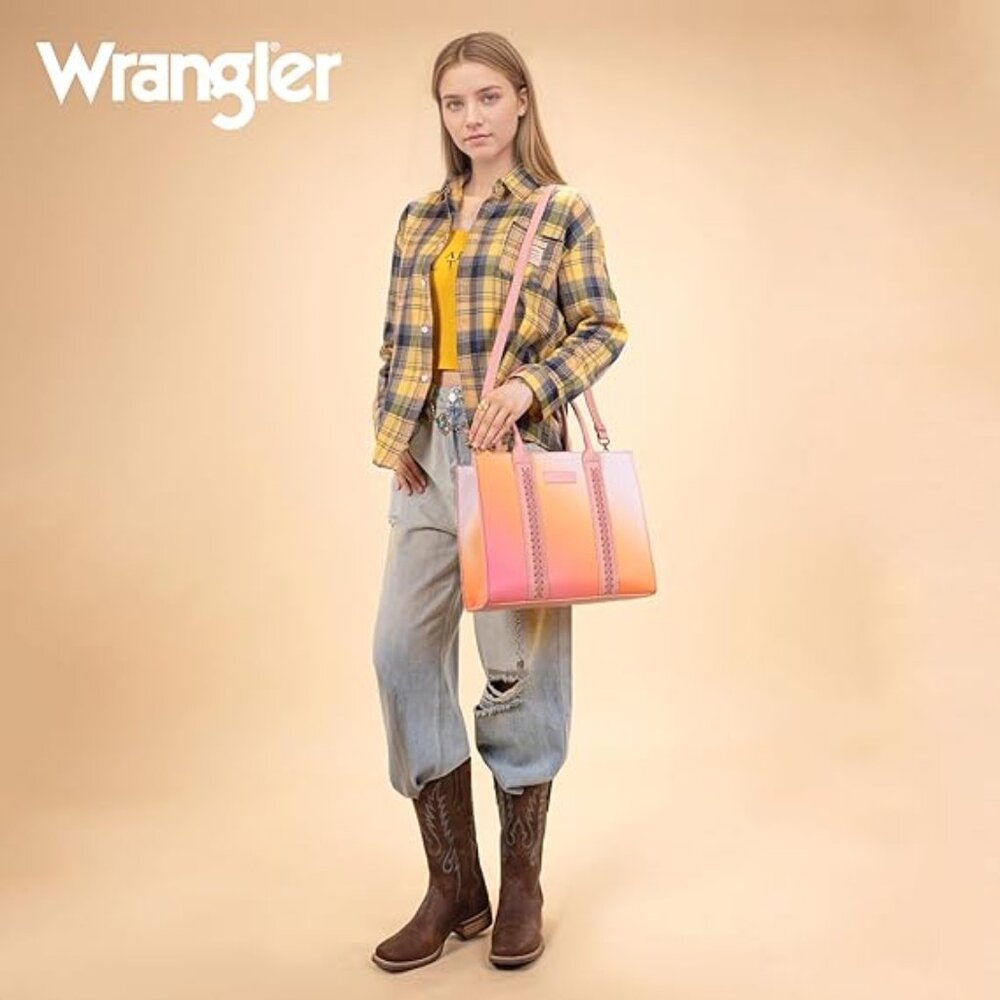 Wrangler Ombre Pink-Orange Gradient Tote with Detachable Strap - Picture 4 of 6